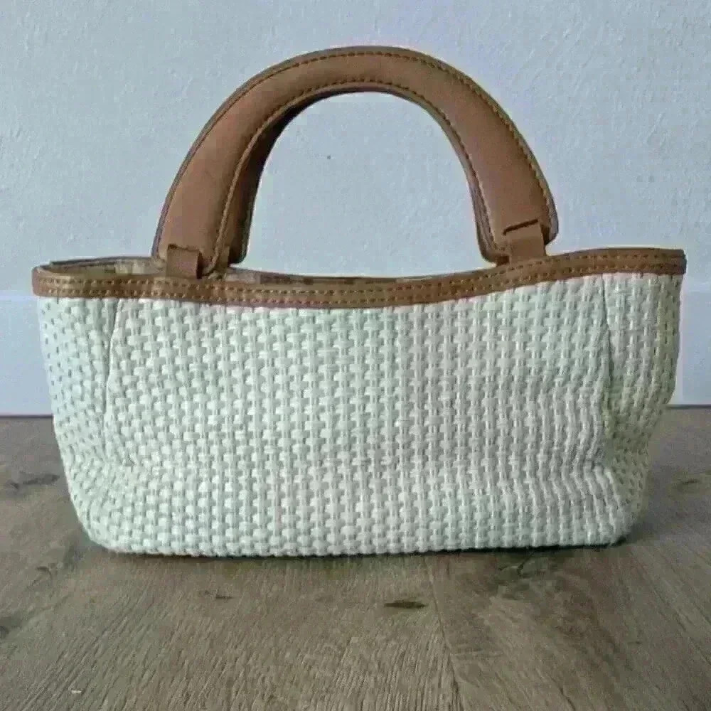 Fossil Purse Vintage Woven Raffia Straw Handbag with Leather Handle